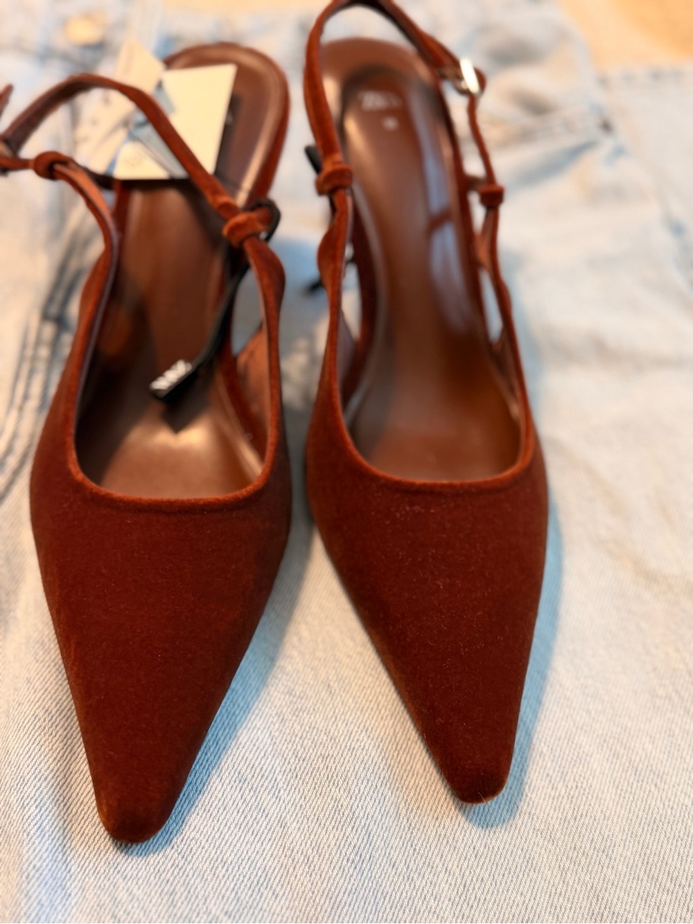 Zara Rust Brown Pointed Slingback Pumps
